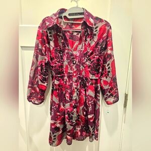 Daisy Fuentes Sheer Floral Tunic Top Sangria Combo Size Large
